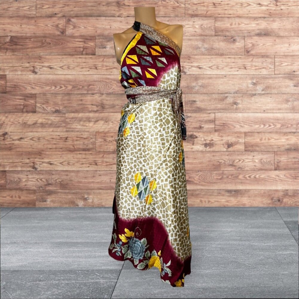Boho Wrap Skirt Double Layer Sari One Size Multi Wear 36 Travel Festival Hippie - Picture 1 of 6